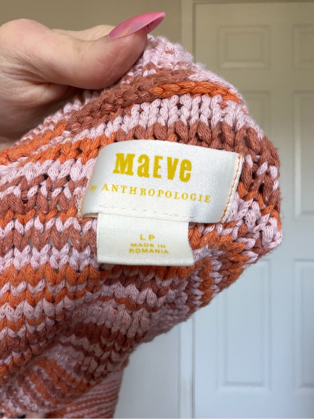 Anthropologie Pink & Orange Striped Knit Crop Top Large - Picture 4 of 6